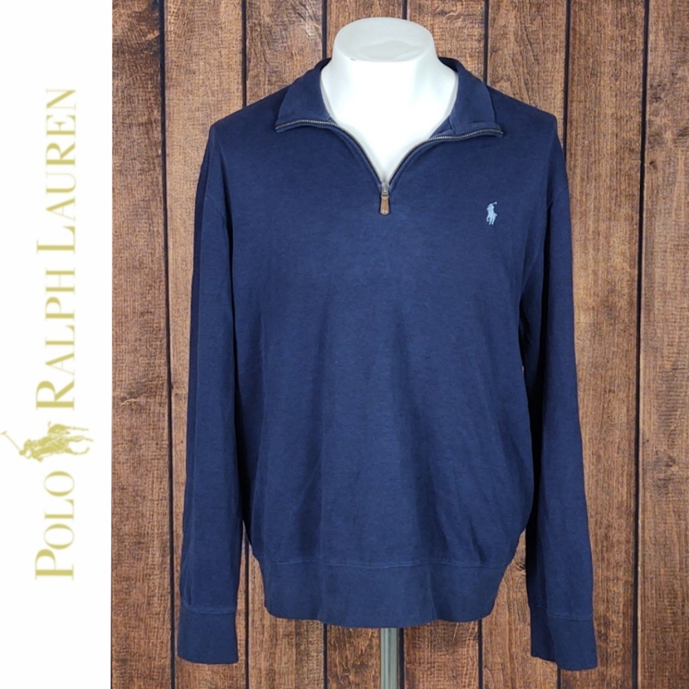 Light Blue Pony on Blue Jersey Quarter Zip Sweatshirt Like New